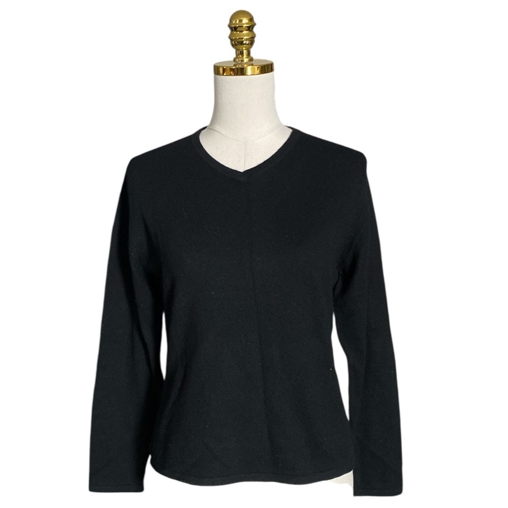 Central Park West Women Black 100% Cashmere V-Neck Pullover Sweater Size Large